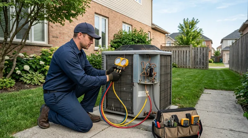Technician servicing AC unit